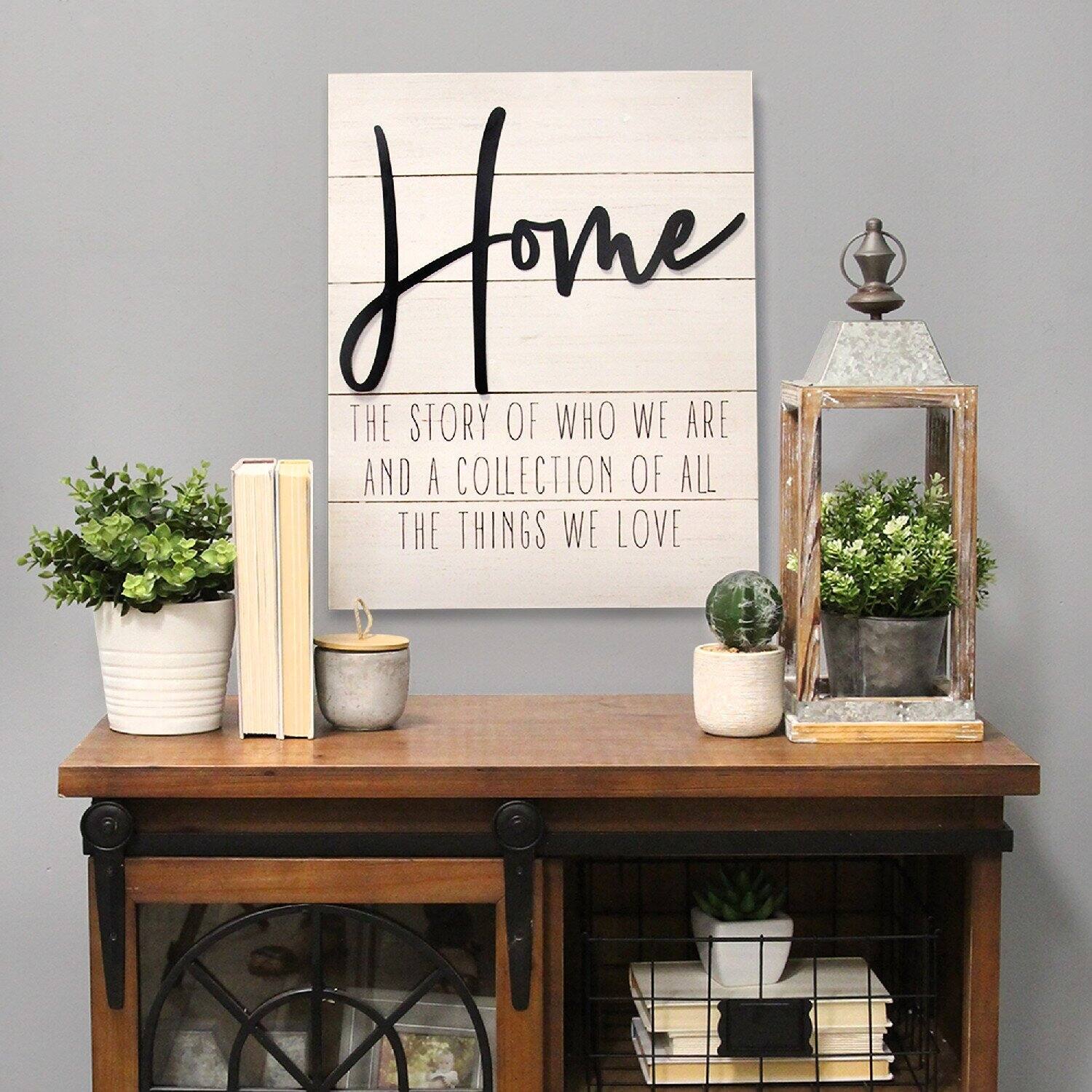 "Home" White Wood Metal Wall Decor - On Sale - Bed Bath & Beyond - 39674781